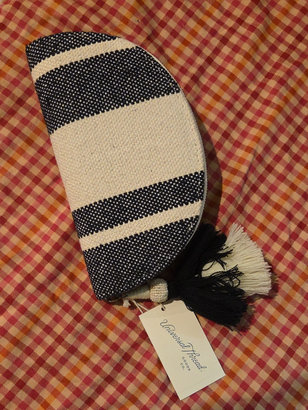 Universal Thread Black & Cream Striped Tassel Phone Pouch